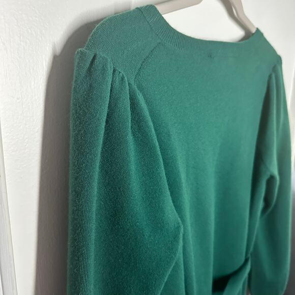 Ann Taylor Womens Green Sweater Long Sleeve Belted Knit Dress Size Medium Petite - Picture 8 of 8